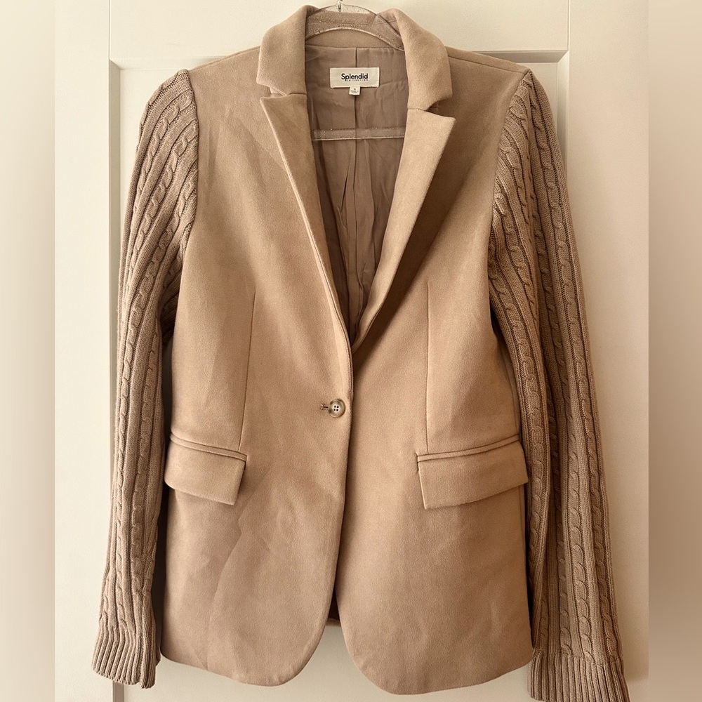 Splendid small beige adina knit sleeve jacket